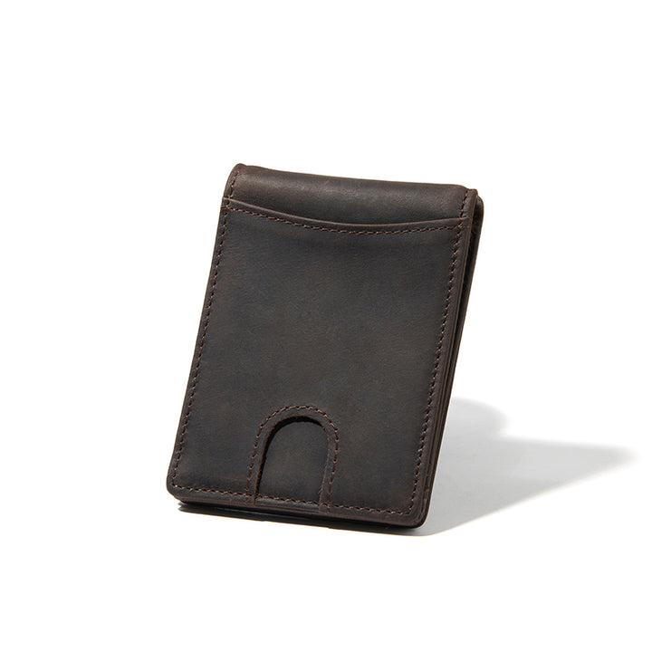 Men's Leather Minimalist Bifold Slim Wallet - Coffee
