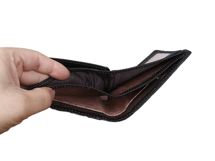 Men's Leather Stripped Wallet - Black