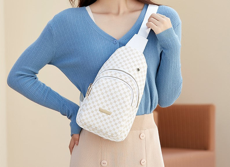 Multi Zipper Pattern Sling Bag - White