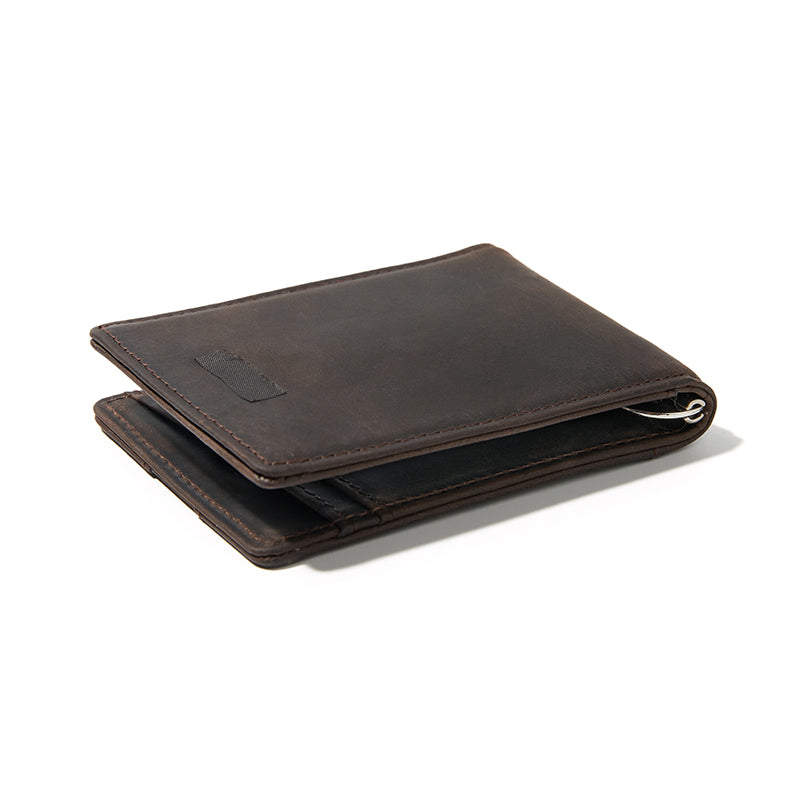 Men's Leather Minimalist Bifold Slim Wallet - Coffee
