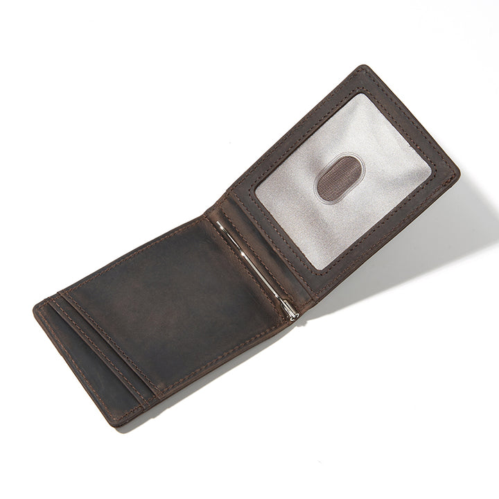 Men's Leather Minimalist Bifold Slim Wallet - Coffee