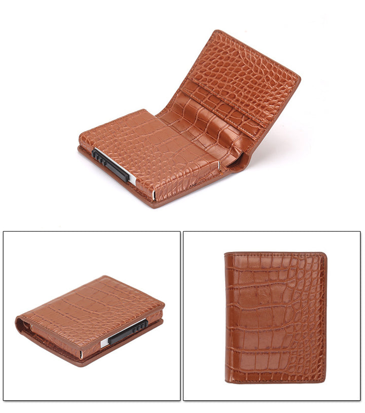 Men's Leather Crocodile Mini Wallet - Brown