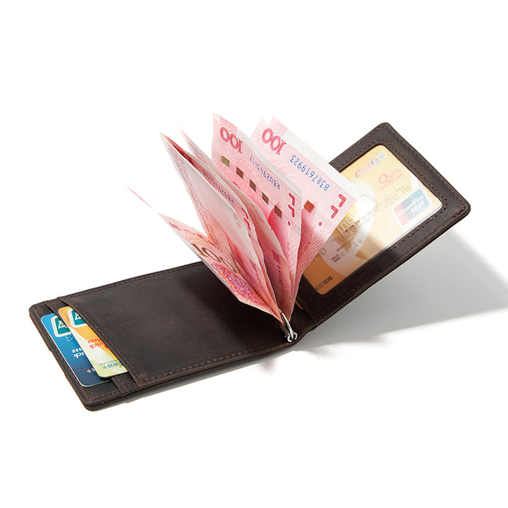 Men's Leather Minimalist Bifold Slim Wallet - Coffee