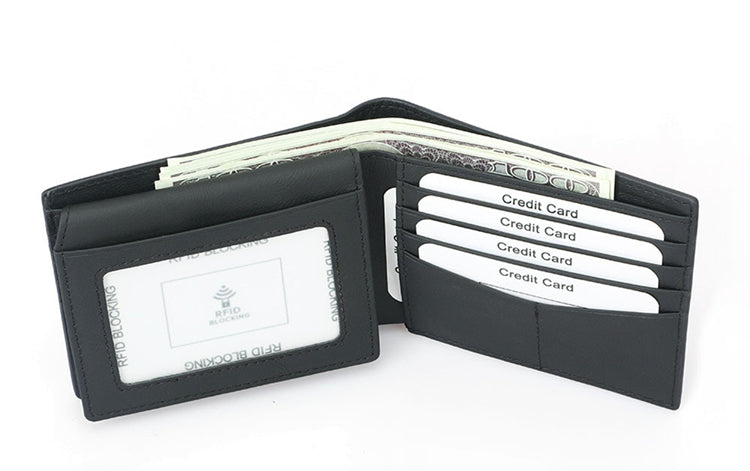 Men's Leather RFID Blocking Wallet - Blue