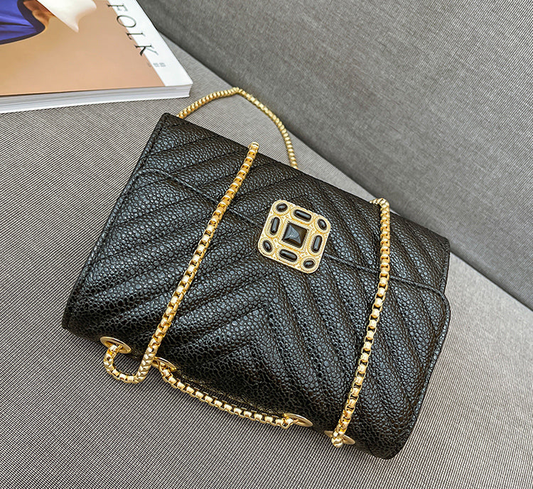 Quilted Chain Cross Bag - Black