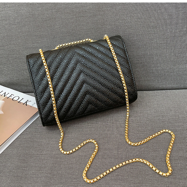 Quilted Chain Cross Bag - Black