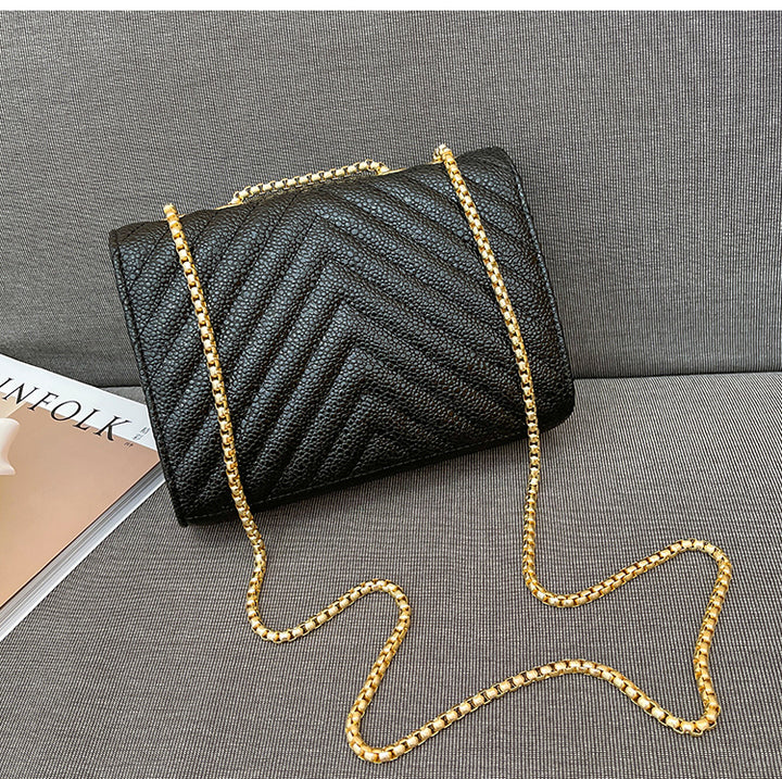 Quilted Chain Cross Bag - Black
