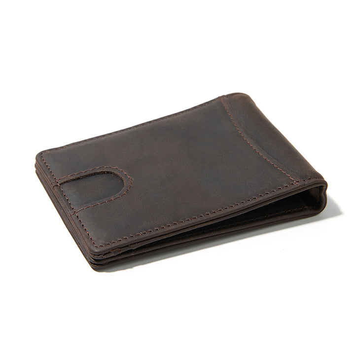 Men's Leather Minimalist Bifold Slim Wallet - Coffee