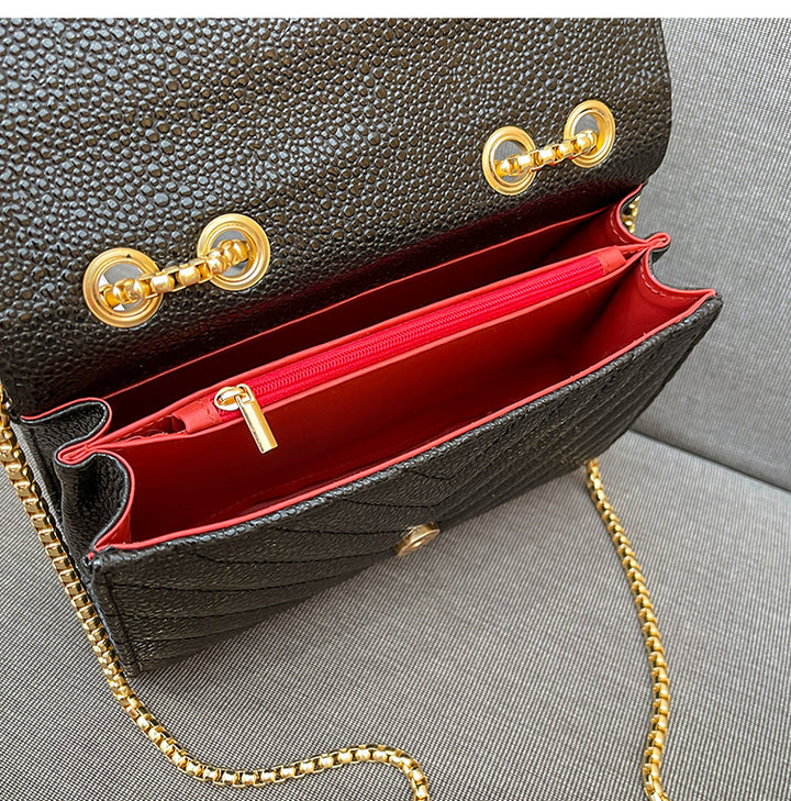 Quilted Chain Cross Bag - Black