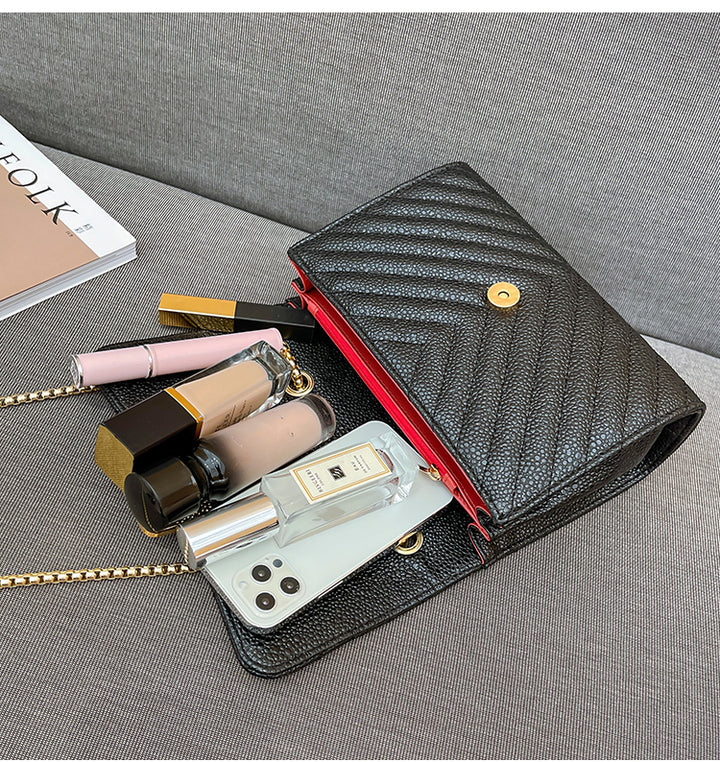 Quilted Chain Cross Bag - Black