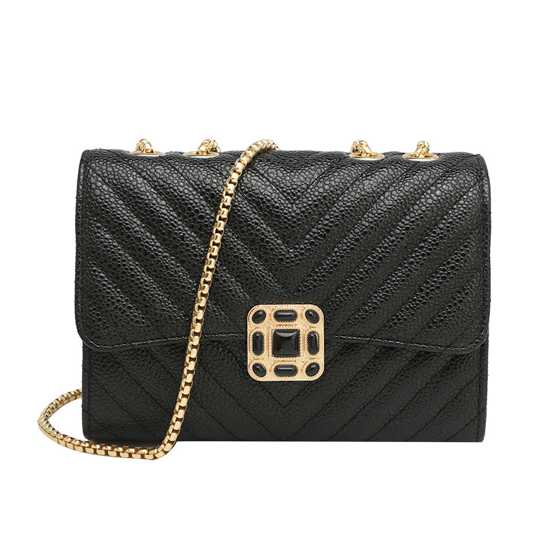 Quilted Chain Cross Bag - Black