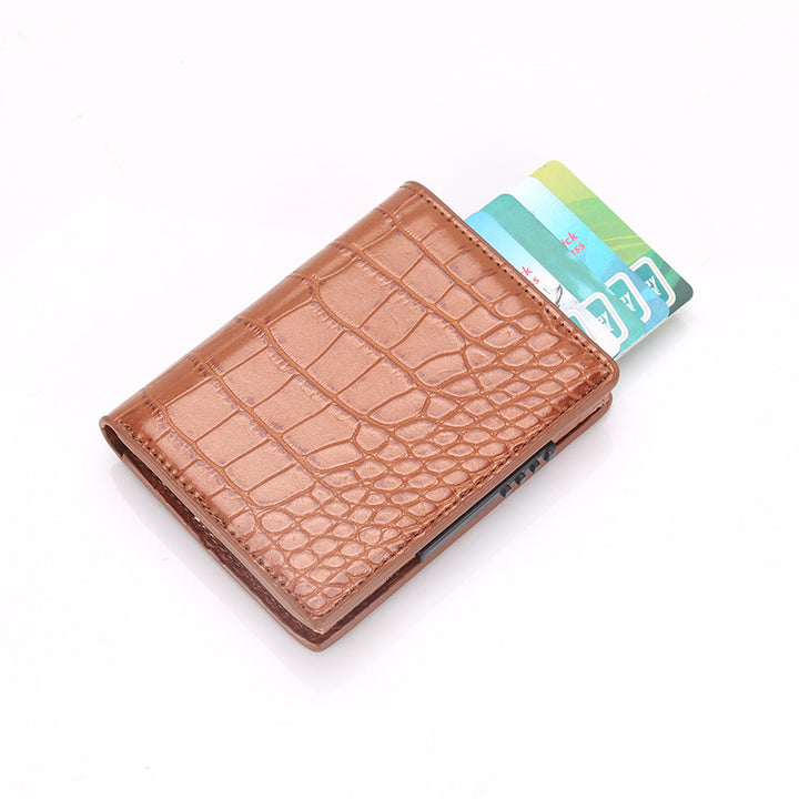 Men's Leather Crocodile Mini Wallet - Brown