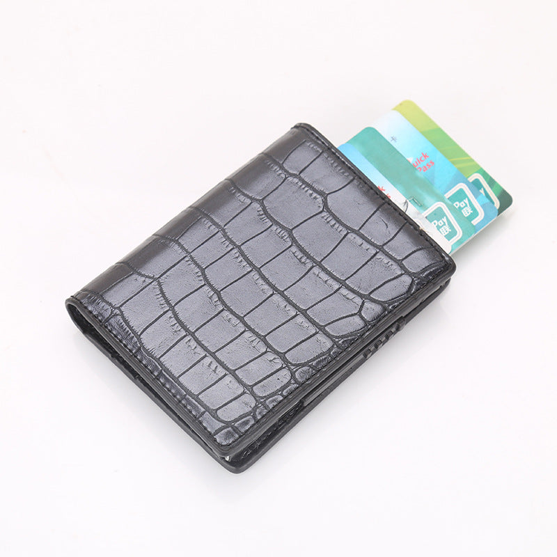 Men's Leather Crocodile Mini Wallet - Black