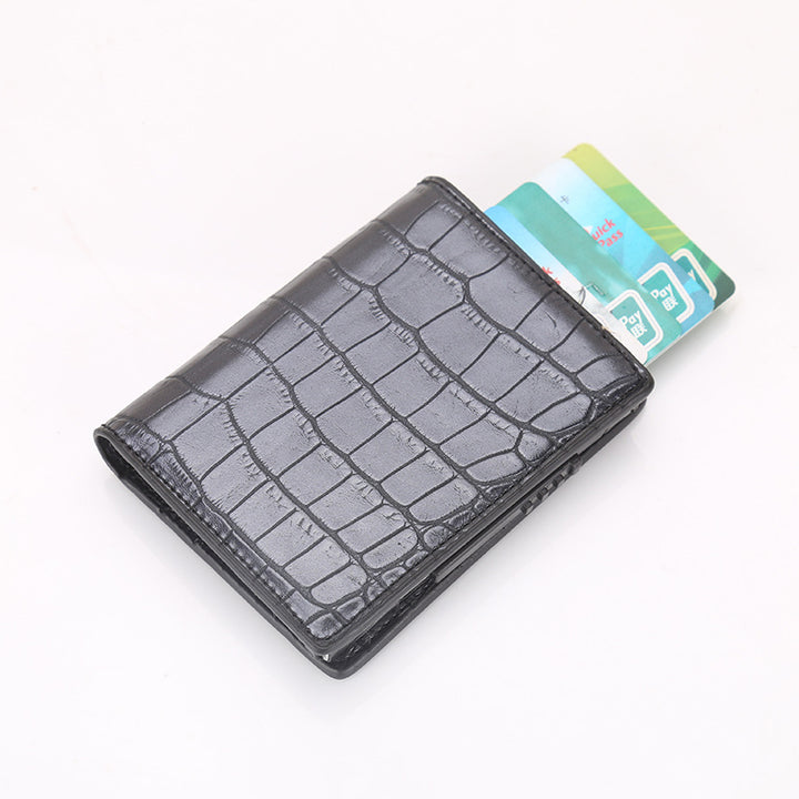 Men's Leather Crocodile Mini Wallet - Black