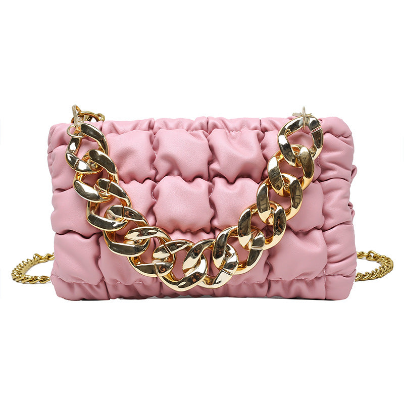 Pleated Chain Square Soft Cross Bag - LightPink