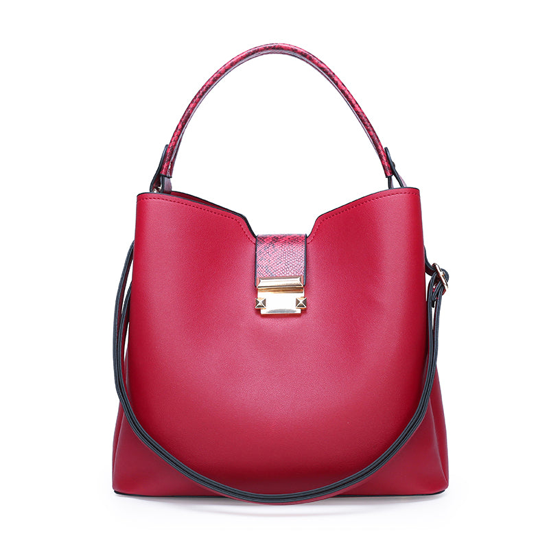 Crocodile Two Piece Bucket Bag - Wine Red
