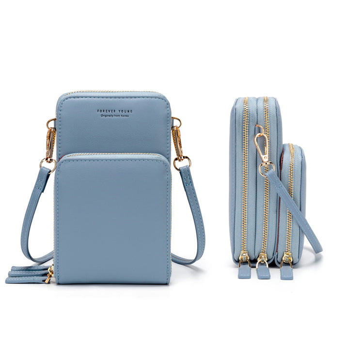 Three Layers Crossbody Phone Bag - Light Blue