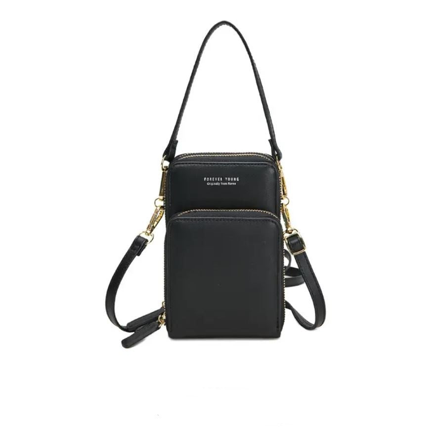 Three Layers Crossbody Phone Bag - Black