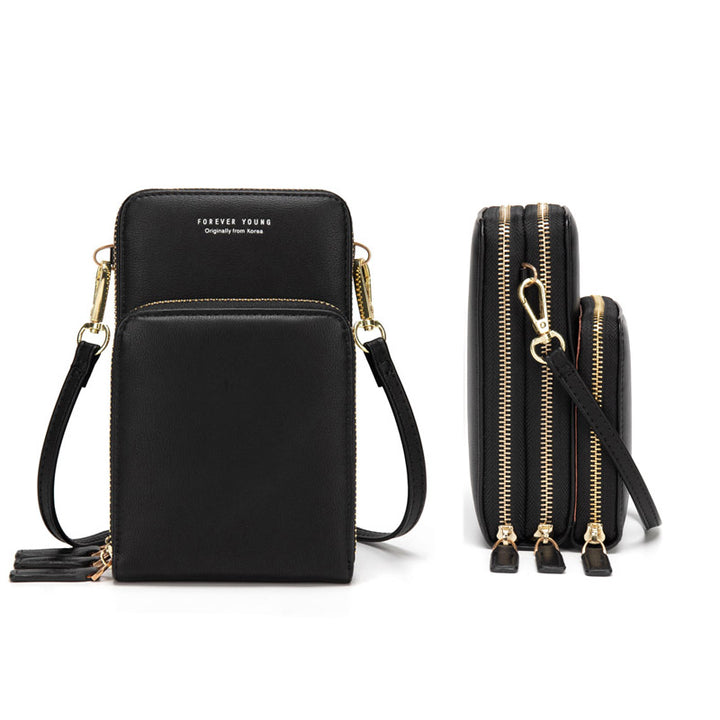 Three Layers Crossbody Phone Bag - Black